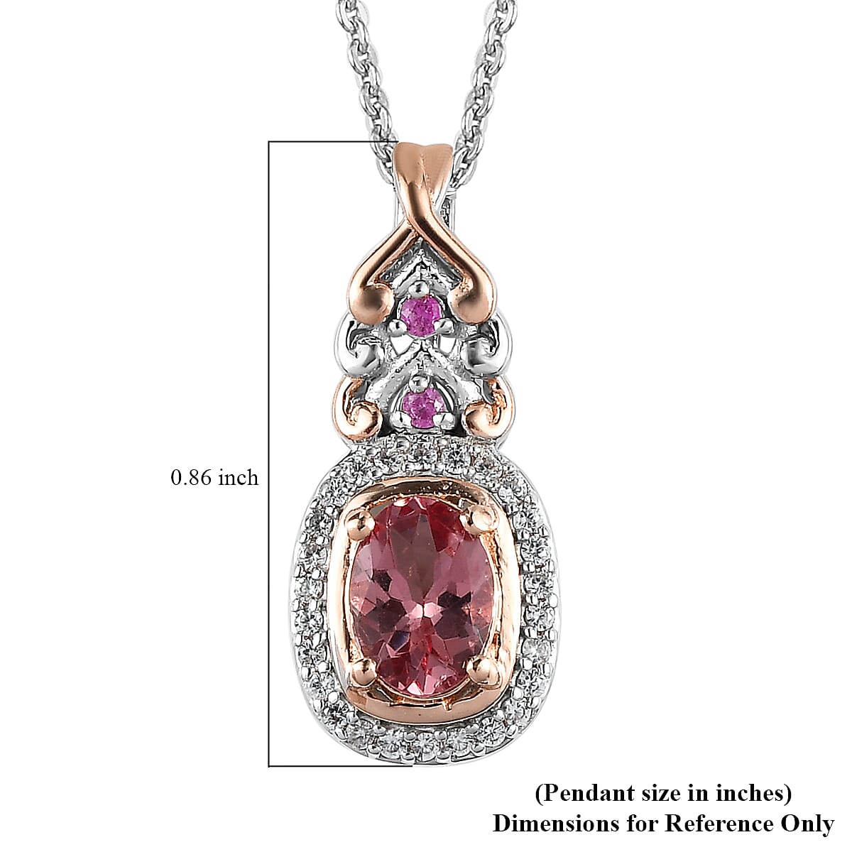 Red Rose Apatite and Multi Gemstone Pendant Necklace 20 Inches in Vermeil RG and Platinum Over Sterling Silver 1.00 ctw