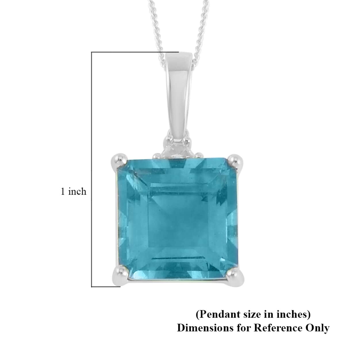 Asscher Cut Dean Teal Fluorite (IR) and White Topaz 10.10 ctw Pendant Necklace in Platinum Over Sterling Silver 18 Inches image number 5