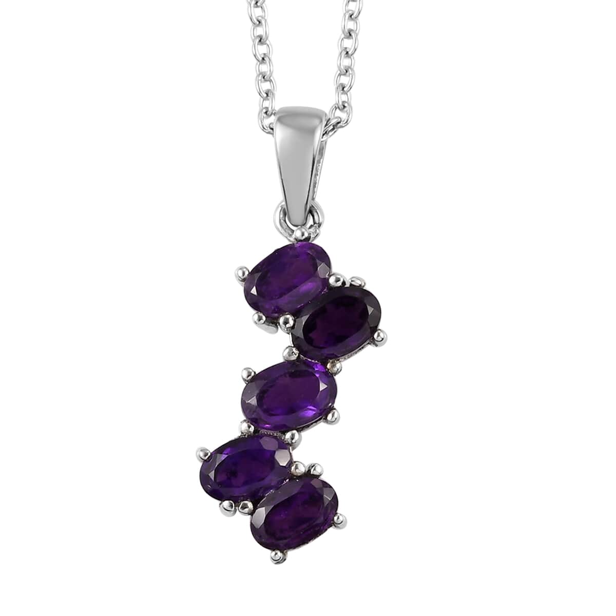 Amethyst Pendant Necklace (20 Inches) in Stainless Steel 2.15 ctw , Tarnish-Free, Waterproof, Sweat Proof Jewelry image number 0