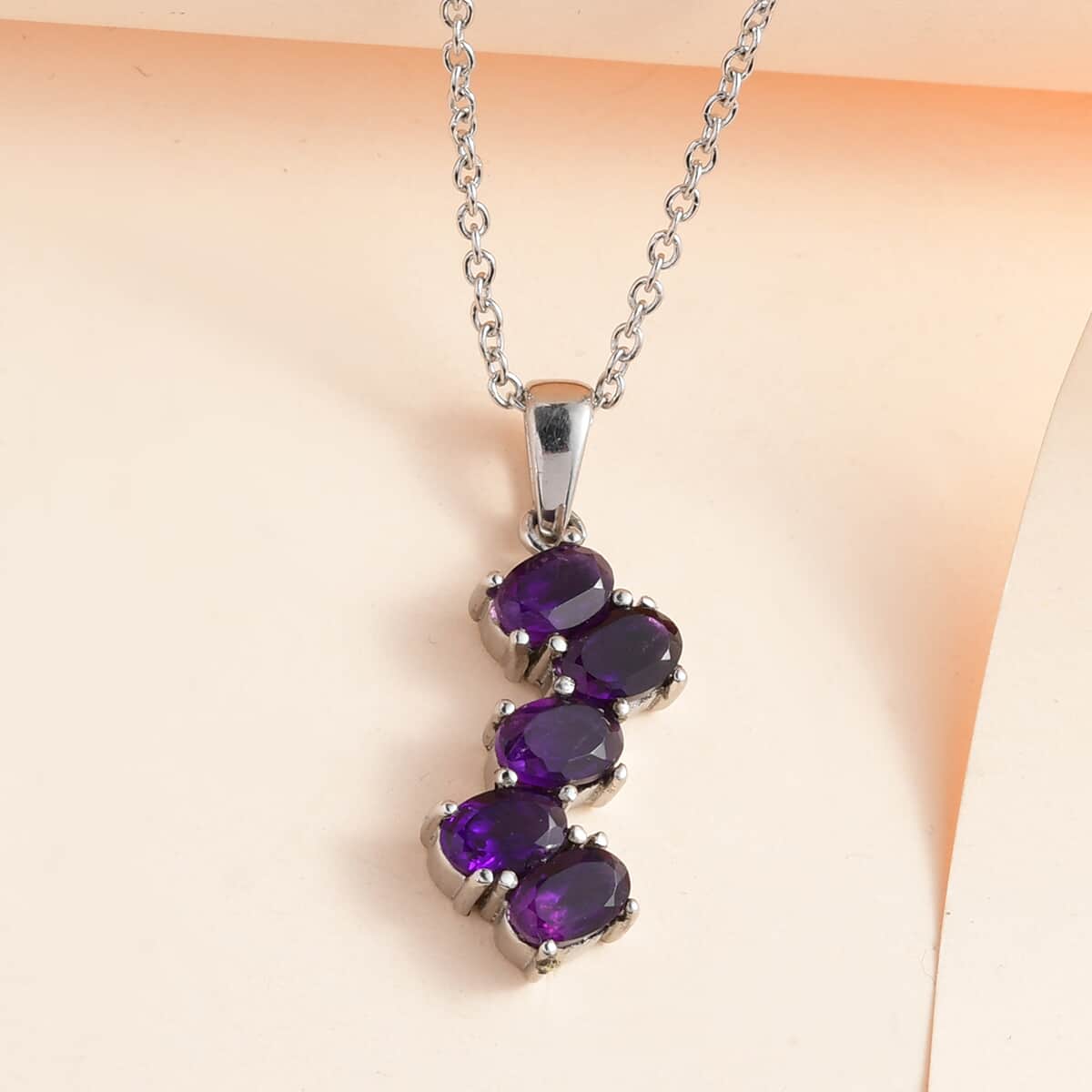 Amethyst Pendant Necklace (20 Inches) in Stainless Steel 2.15 ctw , Tarnish-Free, Waterproof, Sweat Proof Jewelry image number 1
