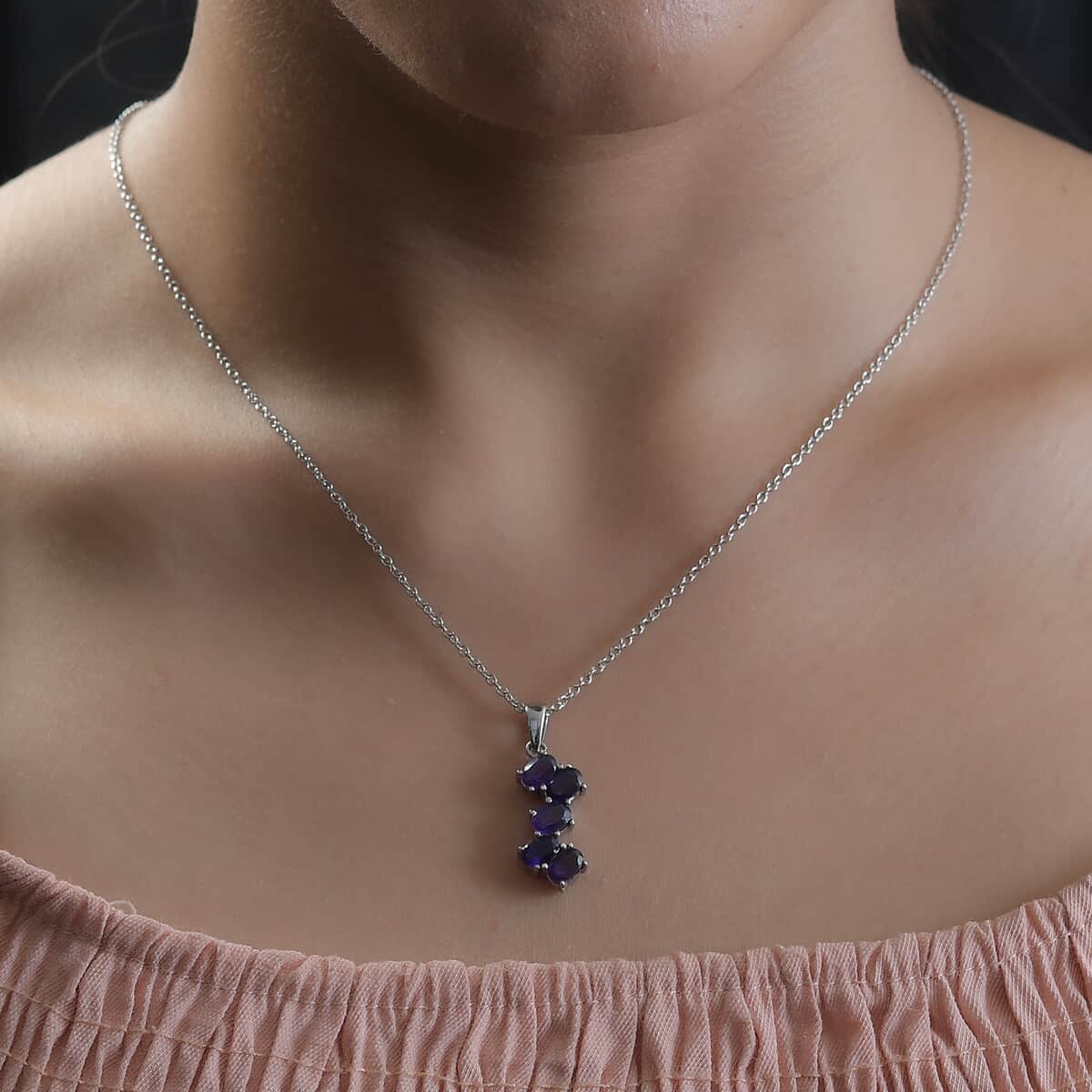 Amethyst Pendant Necklace (20 Inches) in Stainless Steel 2.15 ctw , Tarnish-Free, Waterproof, Sweat Proof Jewelry image number 2