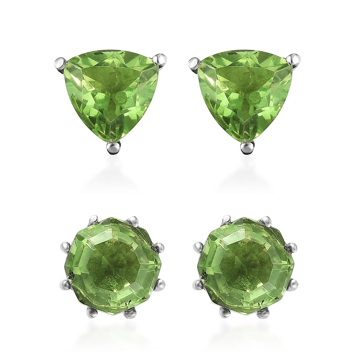 Chartreuse Quartz Set of 2 Stud Earrings in Stainless Steel 8.70 ctw , Tarnish-Free, Waterproof, Sweat Proof Jewelry