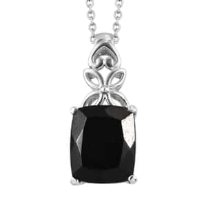 Black Tourmaline Solitaire Pendant Necklace (20 Inches) in Stainless Steel 5.85 ctw , Tarnish-Free, Waterproof, Sweat Proof Jewelry