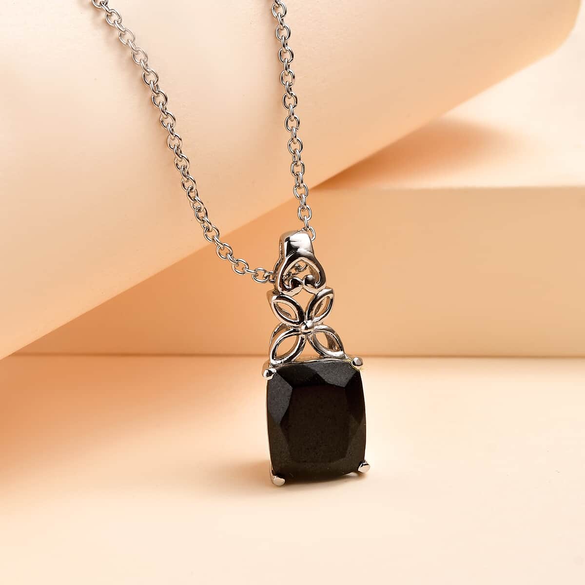 Black Tourmaline Solitaire Pendant Necklace (20 Inches) in Stainless Steel 5.85 ctw , Tarnish-Free, Waterproof, Sweat Proof Jewelry image number 1