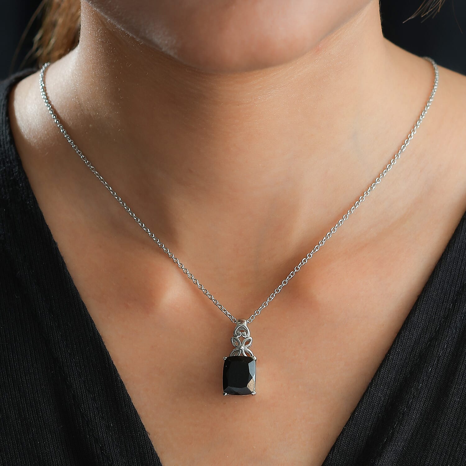D'Joy Australian Black Tourmaline 5.85 ctw Solitaire Pendant Necklace in Stainless Steel 20 Inches, Tarnish-Free, Waterproof, Sweat Proof Jewelry