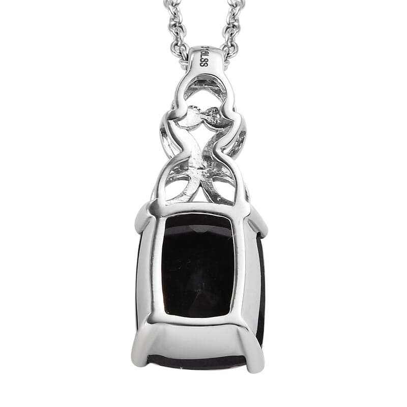D'Joy Australian Black Tourmaline 5.85 ctw Solitaire Pendant Necklace in Stainless Steel 20 Inches, Tarnish-Free, Waterproof, Sweat Proof Jewelry