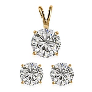 Luxoro 10K Yellow Gold Moissanite Jewelry Set , Set of Moissanite Solitaire Stud Earrings and Moissanite Pendant without Chain , Moissanite Set , 10K Yellow Gold Jewelry Set 1.85 ctw