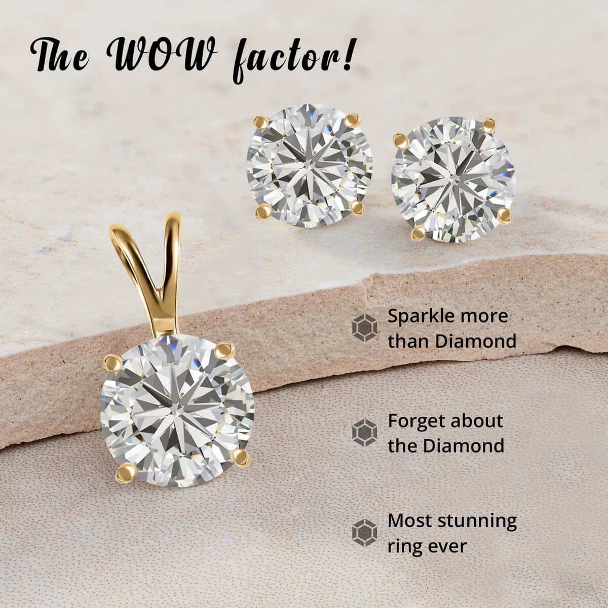 Luxoro 10K Yellow Gold Moissanite Jewelry Set , Set of Moissanite Solitaire Stud Earrings and Moissanite Pendant , Moissanite Set , 10K Yellow Gold Jewelry Set 1.85 ctw image number 3