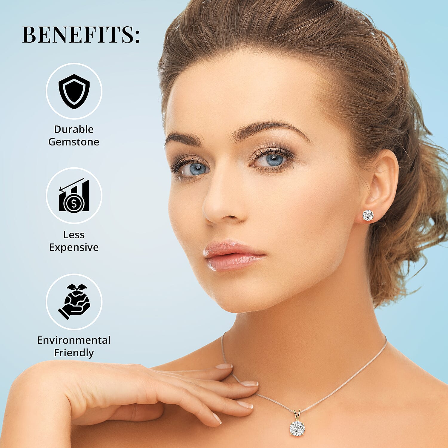 Luxoro 10K Yellow Gold Moissanite Jewelry Set , Set of Moissanite Solitaire Stud Earrings and Moissanite Pendant without Chain , Moissanite Set , 10K Yellow Gold Jewelry Set 1.85 ctw
