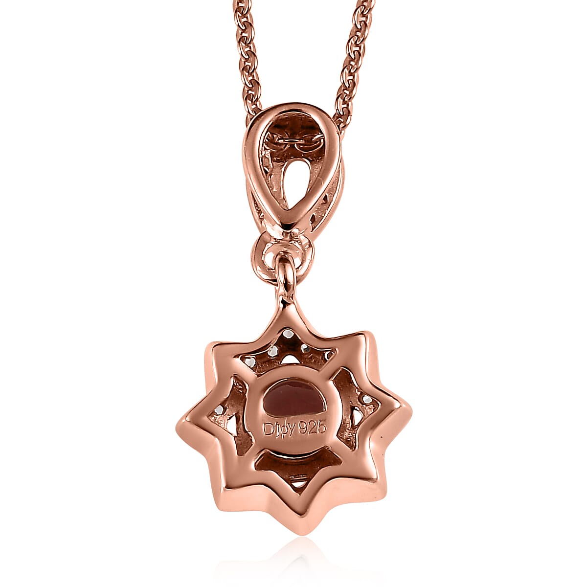 Red Rose Apatite and White Zircon Floral Pendant Necklace 20 Inches in Vermeil Rose Gold Over Sterling Silver 1.00 ctw