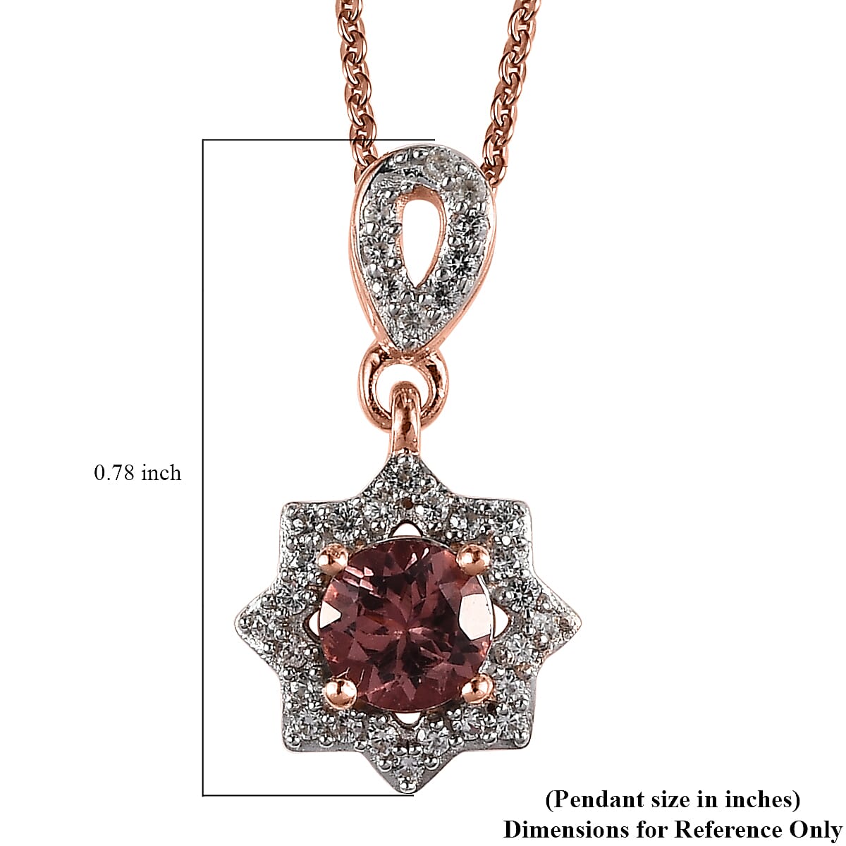 Red Rose Apatite and White Zircon Floral Pendant Necklace 20 Inches in Vermeil Rose Gold Over Sterling Silver 1.00 ctw