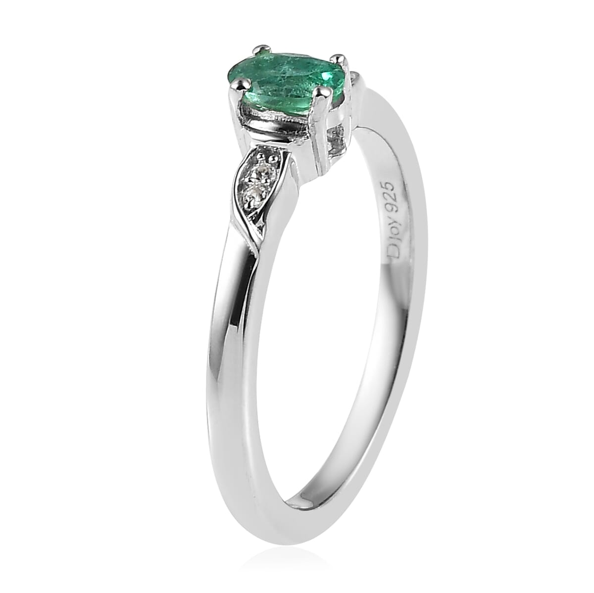 AAA Kagem Zambian Emerald, White Zircon Ring (Size 5.0) and Pendant Necklace 20 Inches in Platinum Over Sterling Silver 0.50 ctw image number 3