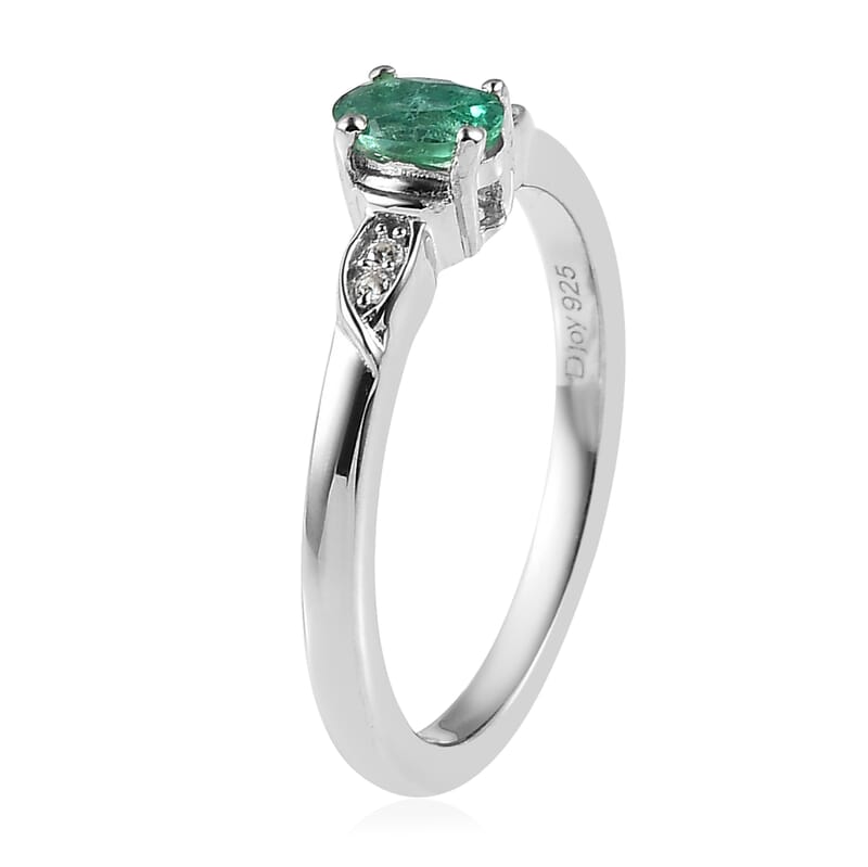 AAA Kagem Zambian Emerald, White Zircon Ring (Size 5.0) and Pendant Necklace 20 Inches in Platinum Over Sterling Silver 0.50 ctw