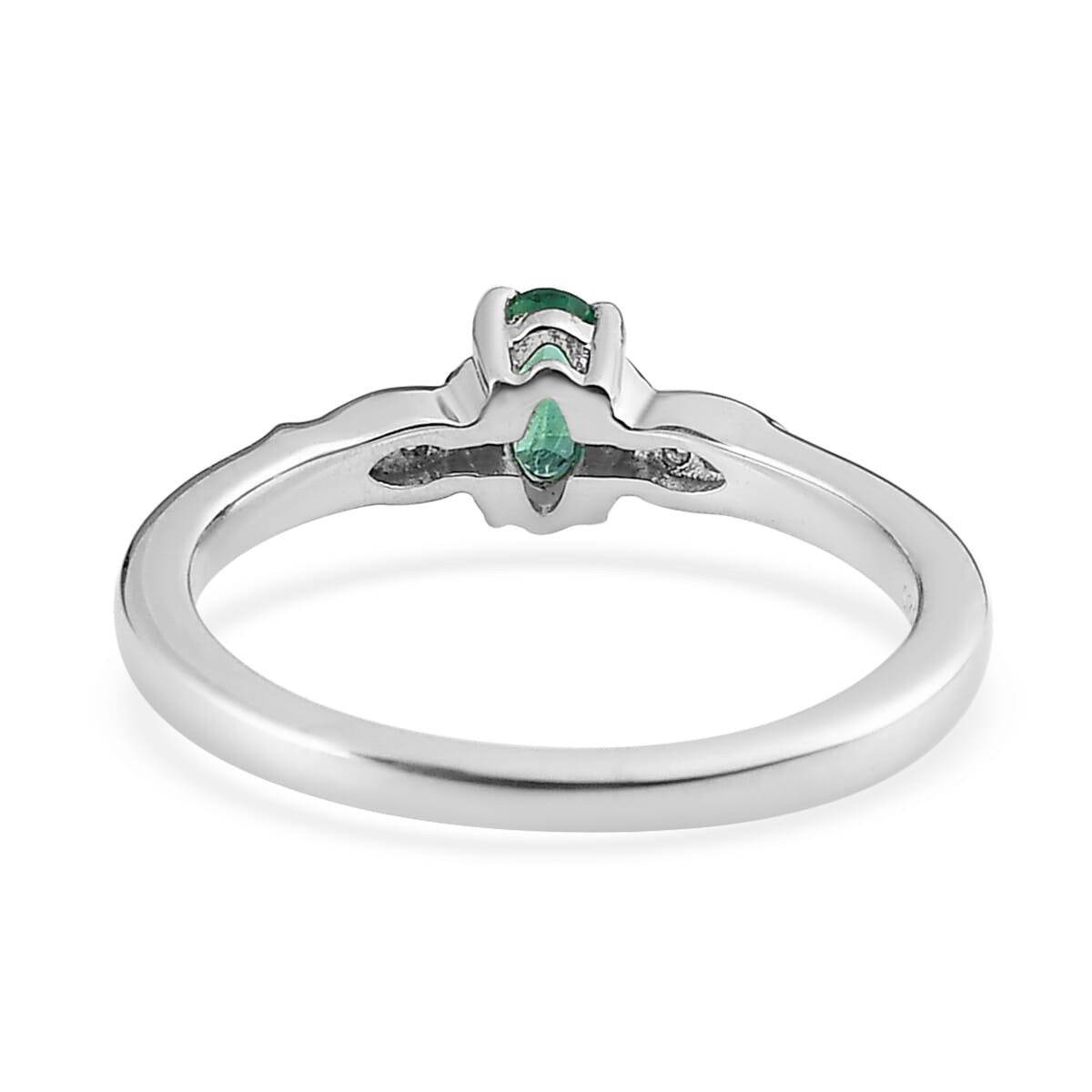 AAA Kagem Zambian Emerald, White Zircon Ring (Size 5.0) and Pendant Necklace 20 Inches in Platinum Over Sterling Silver 0.50 ctw image number 4