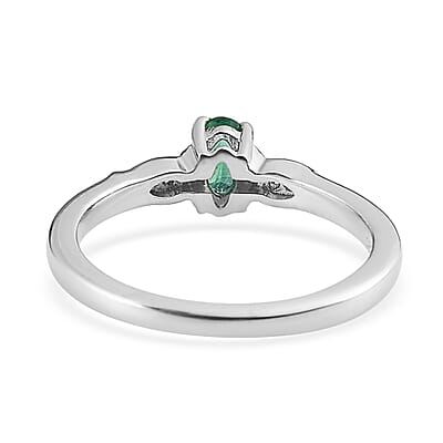 AAA Kagem Zambian Emerald, White Zircon Ring (Size 5.0) and Pendant Necklace 20 Inches in Platinum Over Sterling Silver 0.50 ctw
