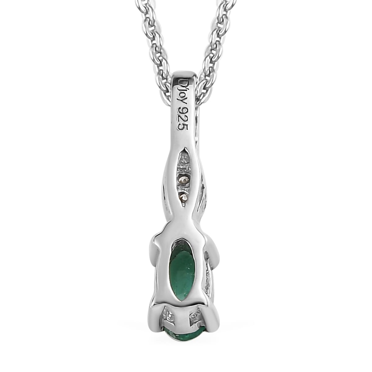 AAA Kagem Zambian Emerald, White Zircon Ring (Size 5.0) and Pendant Necklace 20 Inches in Platinum Over Sterling Silver 0.50 ctw image number 6