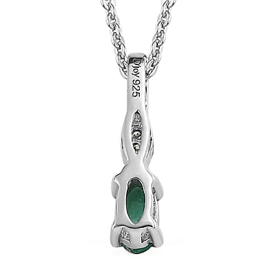 AAA Kagem Zambian Emerald, White Zircon Ring (Size 5.0) and Pendant Necklace 20 Inches in Platinum Over Sterling Silver 0.50 ctw