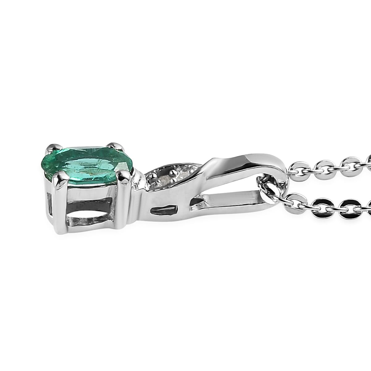 AAA Kagem Zambian Emerald, White Zircon Ring (Size 5.0) and Pendant Necklace 20 Inches in Platinum Over Sterling Silver 0.50 ctw image number 7