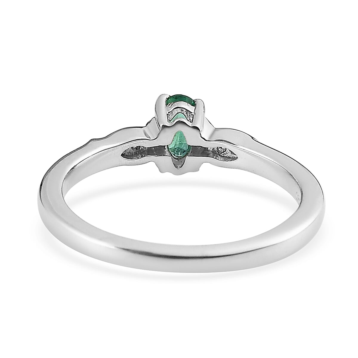 AAA Kagem Zambian Emerald, White Zircon Ring (Size 7.0) and Pendant Necklace 20 Inches in Platinum Over Sterling Silver 0.50 ctw image number 4
