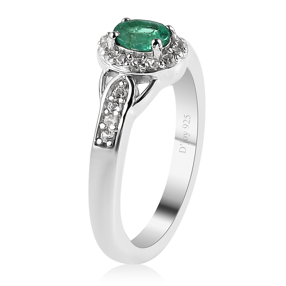 AAA Kagem Zambian Emerald, Zircon Halo Ring and Pendant Necklace 20 Inches in Platinum Over Sterling Silver 1.30 ctw