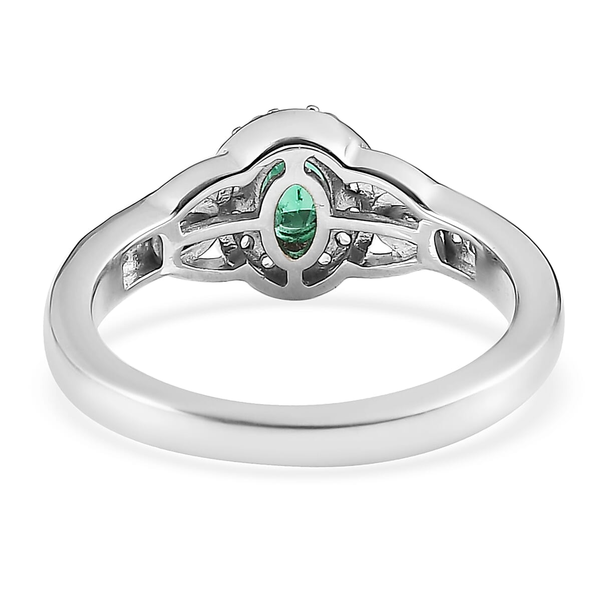 AAA Kagem Zambian Emerald, Zircon Halo Ring and Pendant Necklace 20 Inches in Platinum Over Sterling Silver 1.30 ctw