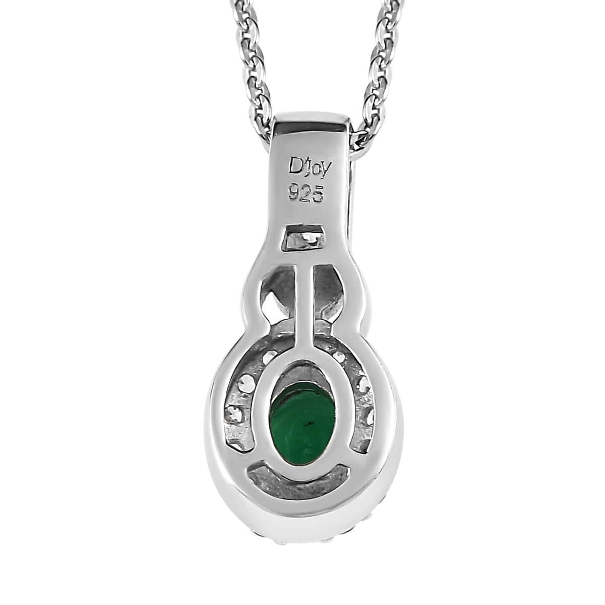 AAA Kagem Zambian Emerald, Zircon HaloRing (Size 7.0) and Pendant Necklace 20 Inches in Platinum Over Sterling Silver 1.30 ctw image number 8