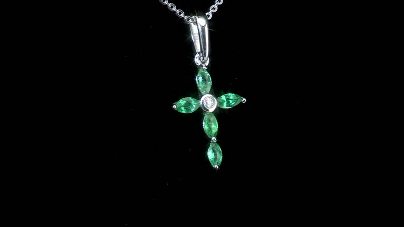 AAA Kagem Zambian Emerald, Moissanite Cross Pendant Necklace (20 Inches) in Platinum Over Sterling Silver