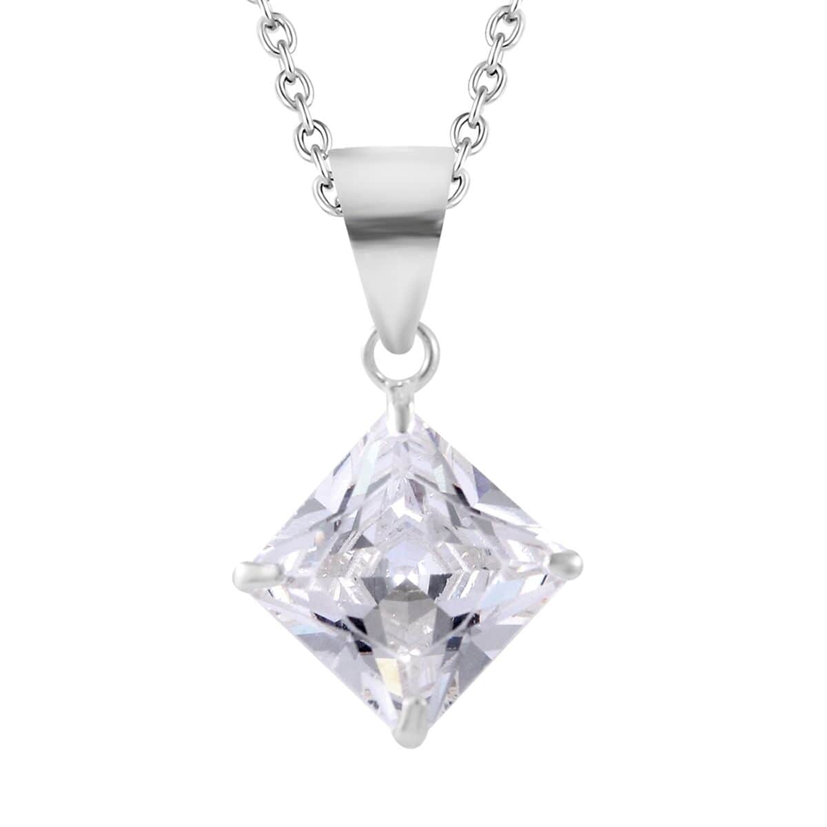 Simulated White Diamond Set of 2 Pendants with Necklace 18 Inches in Sterling Silver & Stainless Steel 6.00 ctw image number 1