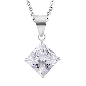 Simulated White Diamond Set of 2 Pendants in Sterling Silver with Stainless Steel with Necklace 18 Inches 7.20 ctw