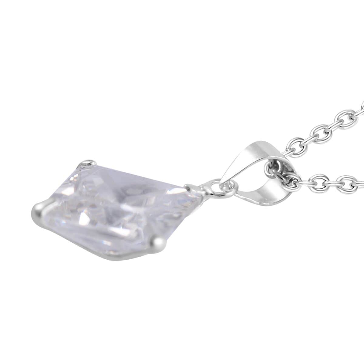 Simulated White Diamond Set of 2 Pendants with Necklace 18 Inches in Sterling Silver & Stainless Steel 6.00 ctw image number 2