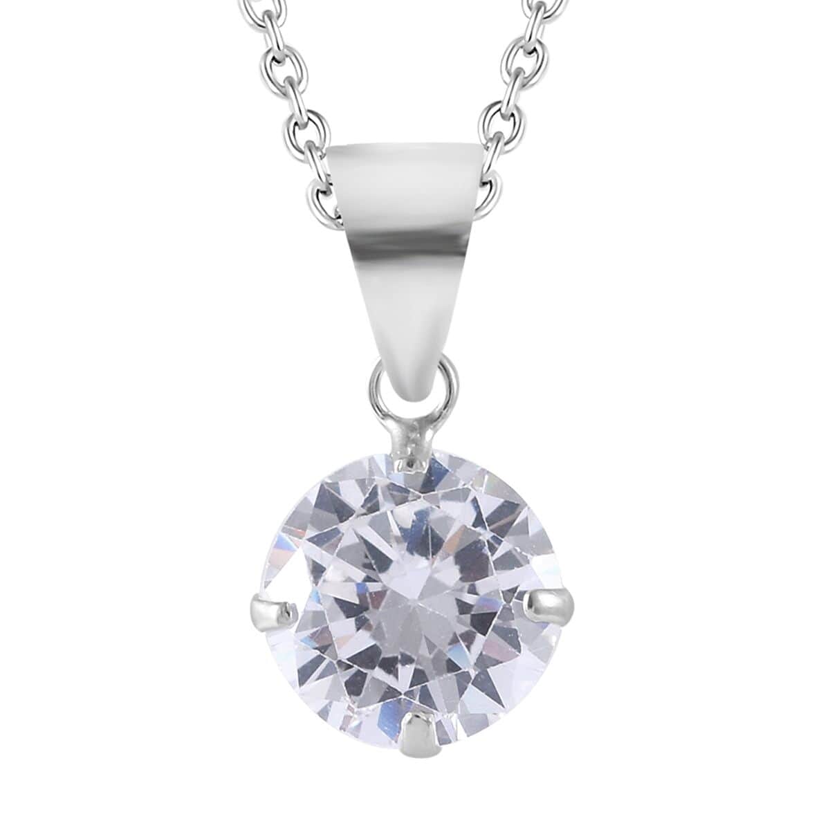 Simulated White Diamond Set of 2 Pendants with Necklace 18 Inches in Sterling Silver & Stainless Steel 6.00 ctw image number 3