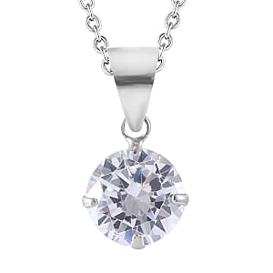 Simulated White Diamond Set of 2 Pendants in Sterling Silver with Stainless Steel with Necklace 18 Inches 7.20 ctw