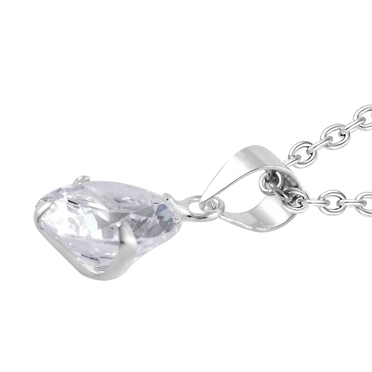 Simulated White Diamond Set of 2 Pendants in Sterling Silver with Stainless Steel with Necklace 18 Inches 7.20 ctw