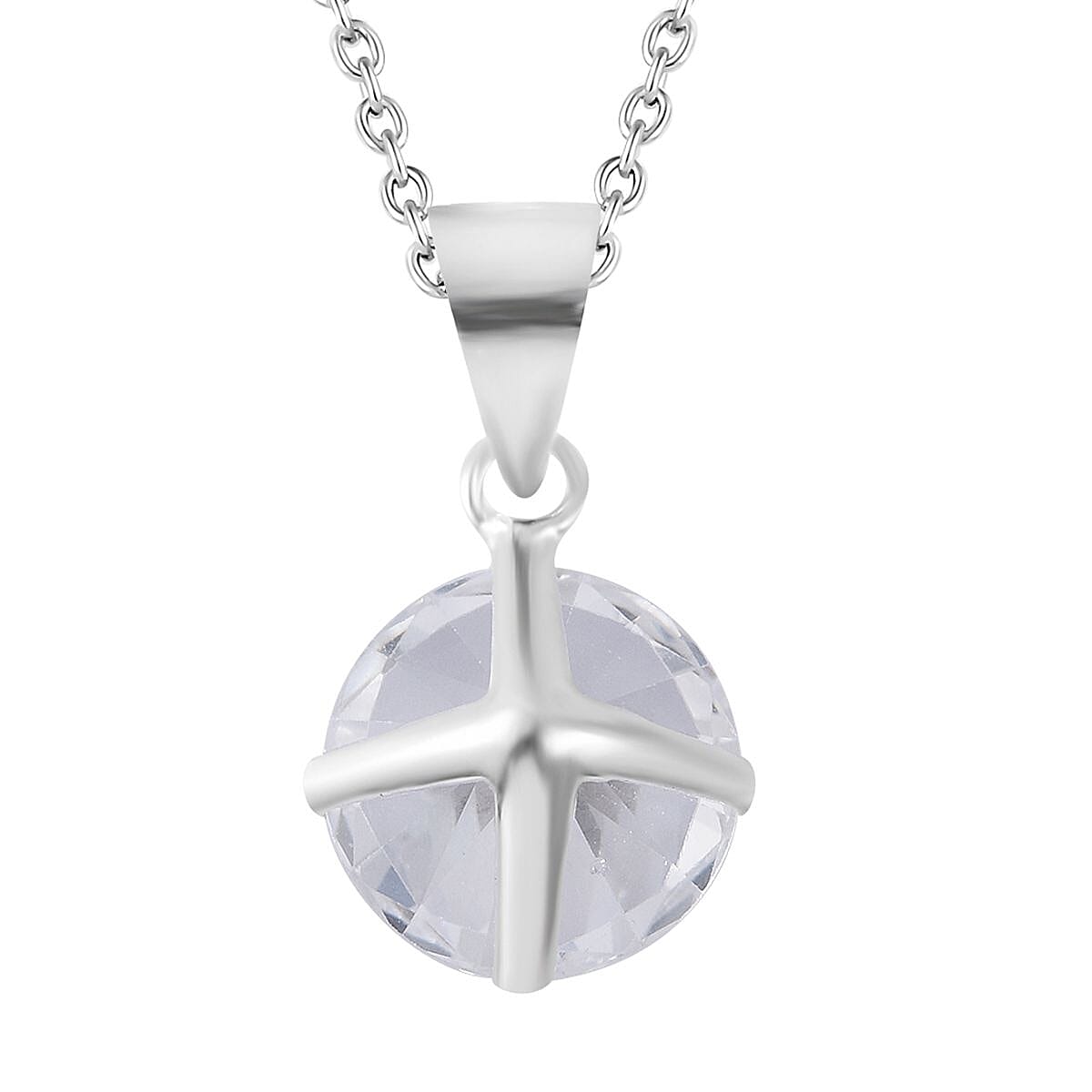 Simulated White Diamond Set of 2 Pendants in Sterling Silver with Stainless Steel with Necklace 18 Inches 7.20 ctw