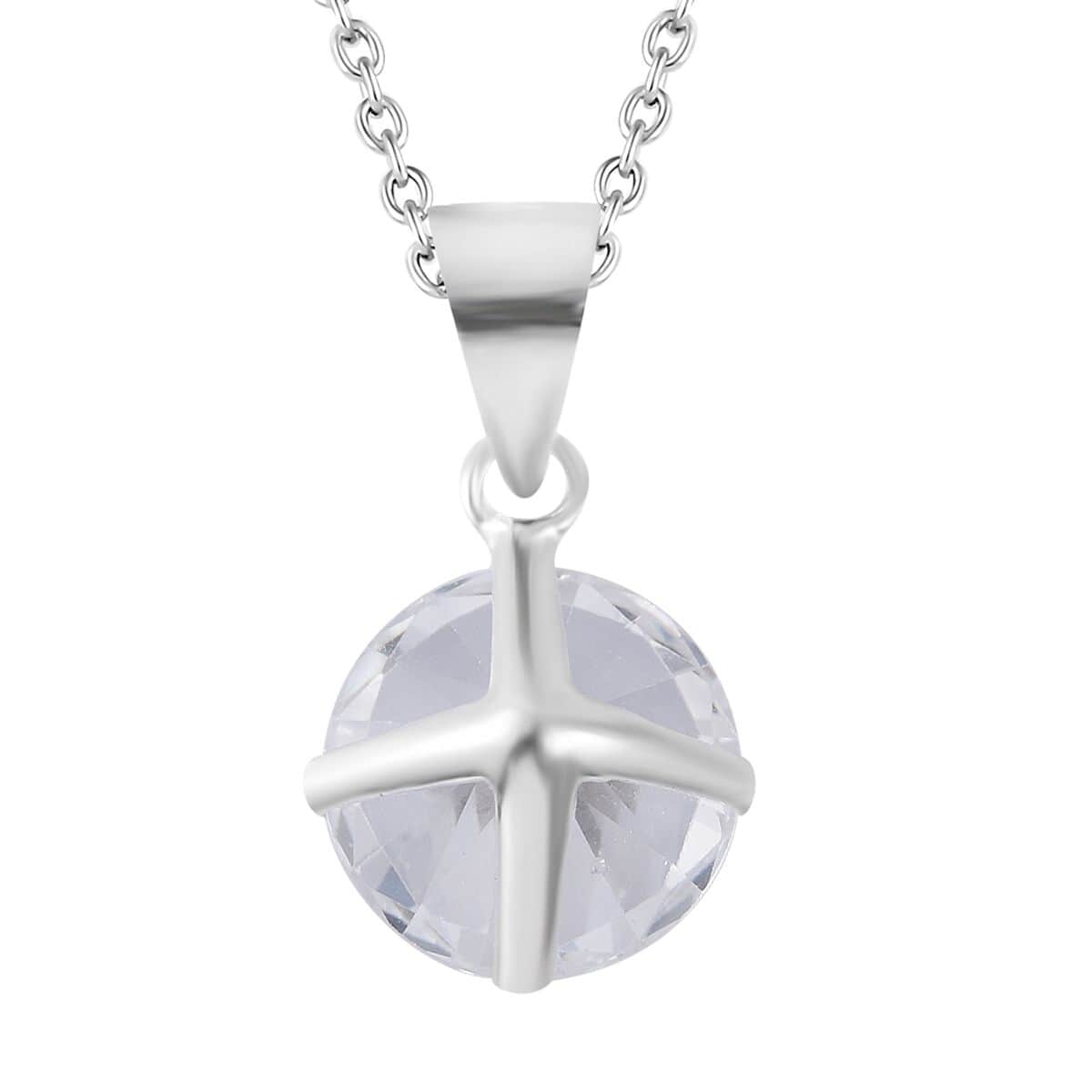 Simulated White Diamond Set of 2 Pendants with Necklace 18 Inches in Sterling Silver & Stainless Steel 6.00 ctw image number 5