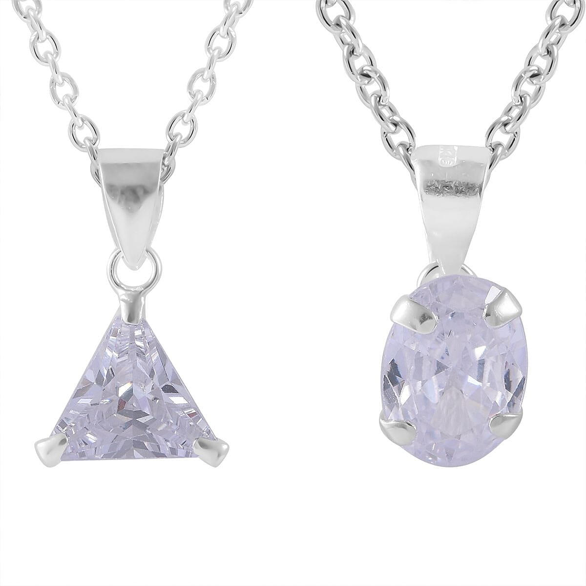 Simulated White Diamond Set of 2 Pendants in Sterling Silver with Stainless Steel Necklace 18 Inches 6.00 ctw image number 0