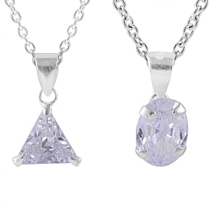 Simulated White Diamond Set of 2 Pendants in Sterling Silver with Stainless Steel Necklace 18 Inches 6.00 ctw