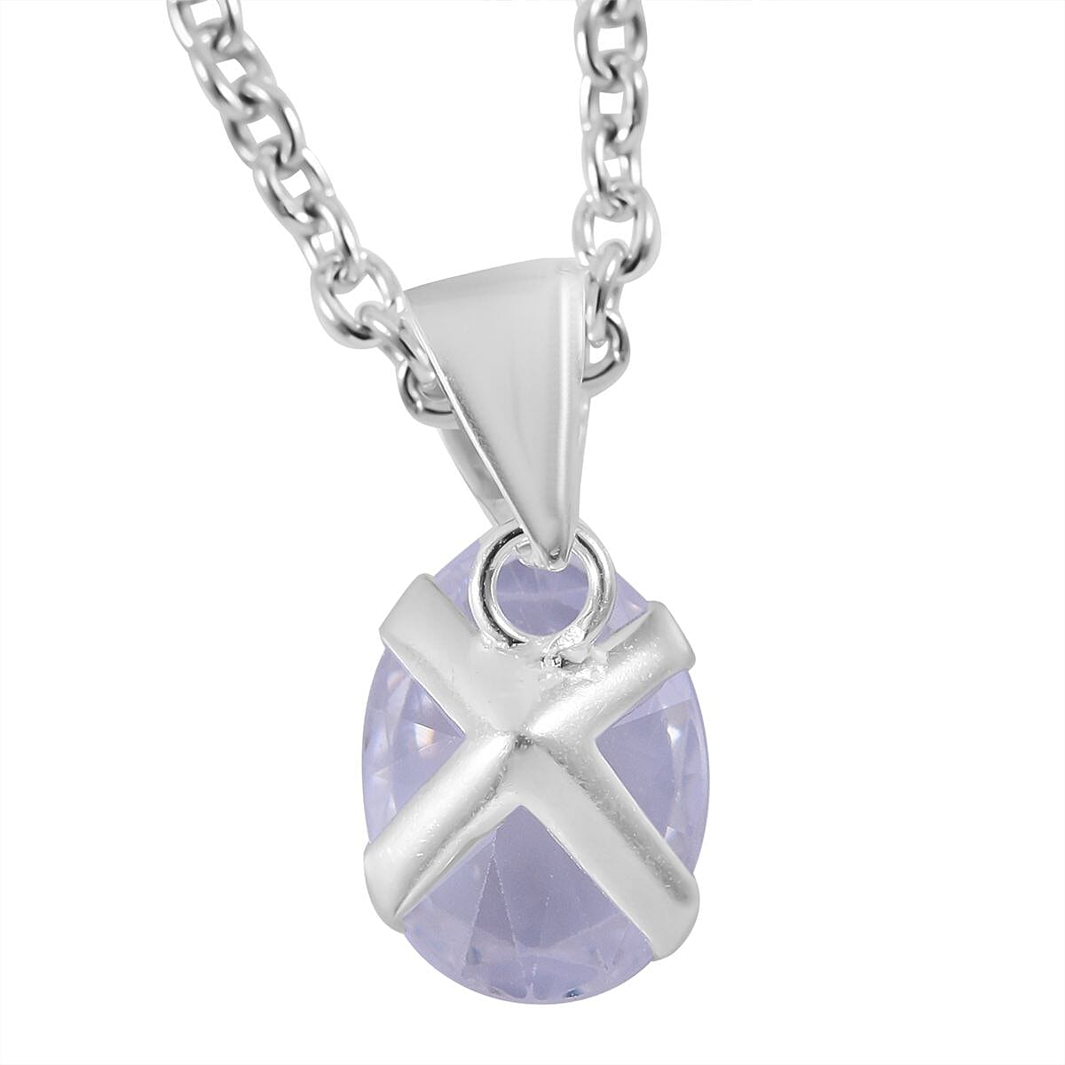 Simulated White Diamond Set of 2 Pendants in Sterling Silver with Stainless Steel Necklace 18 Inches 6.00 ctw image number 5