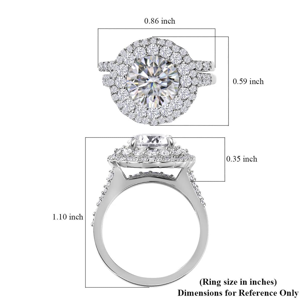 TLV Moissanite (Rnd 9mm) Set of 2 Ring in Platinum Over Sterling Silver (Size 5.0) 3.80 ctw image number 7