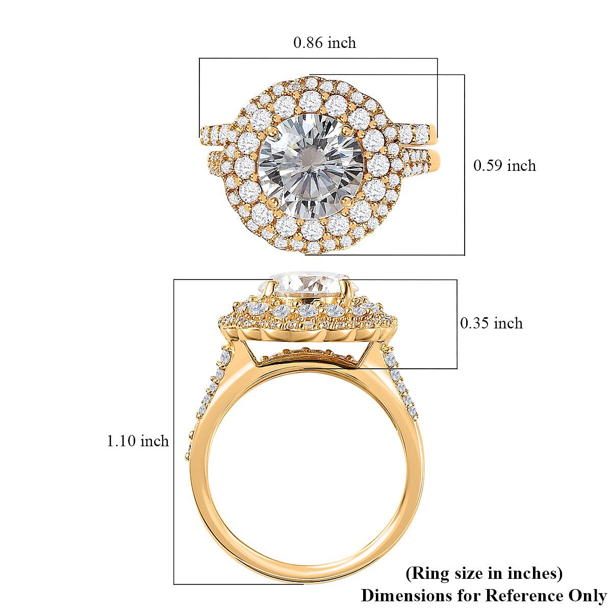 Moissanite 3.85 ctw Rings, Set of 2 Rings, Double Halo Ring & Band Ring, Moissanite Set of Rings, Vermeil Yellow Gold Over Sterling Silver Rings (Size 5.00) image number 7