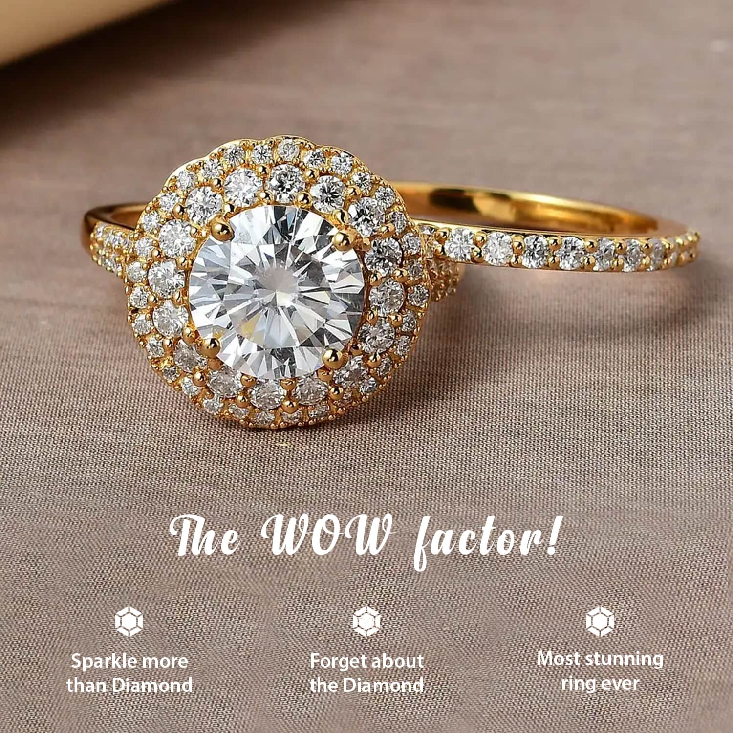 Buy Moissanite Rings, Set of 2 Rings, Double Halo Ring & Band Ring