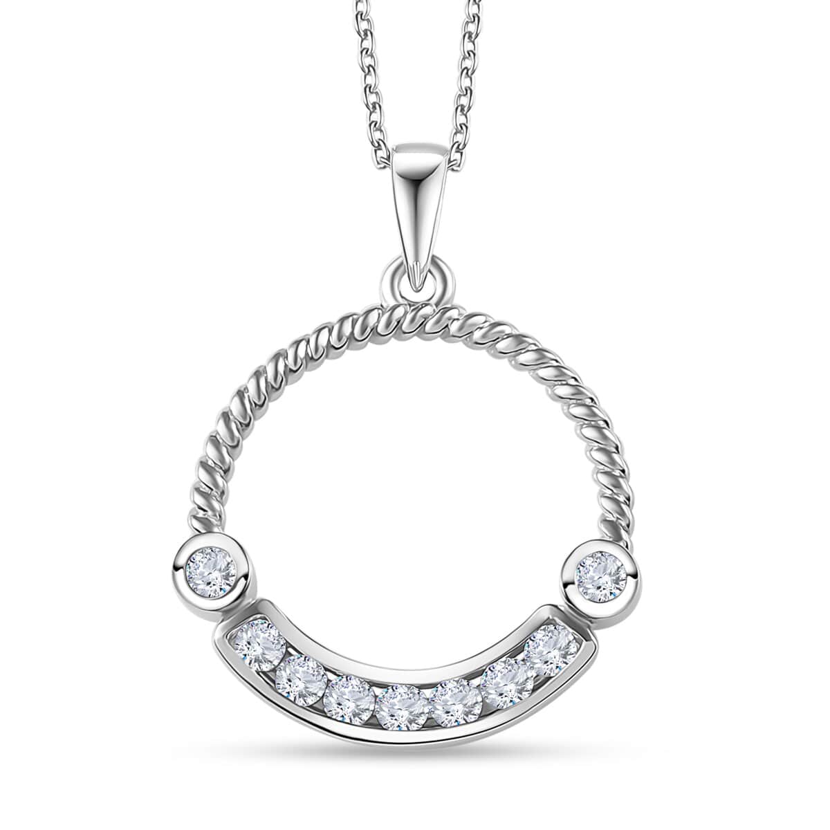 Moissantie Circle Pendant Necklace (20 Inches) in Platinum Over Sterling Silver 0.50 ctw image number 0