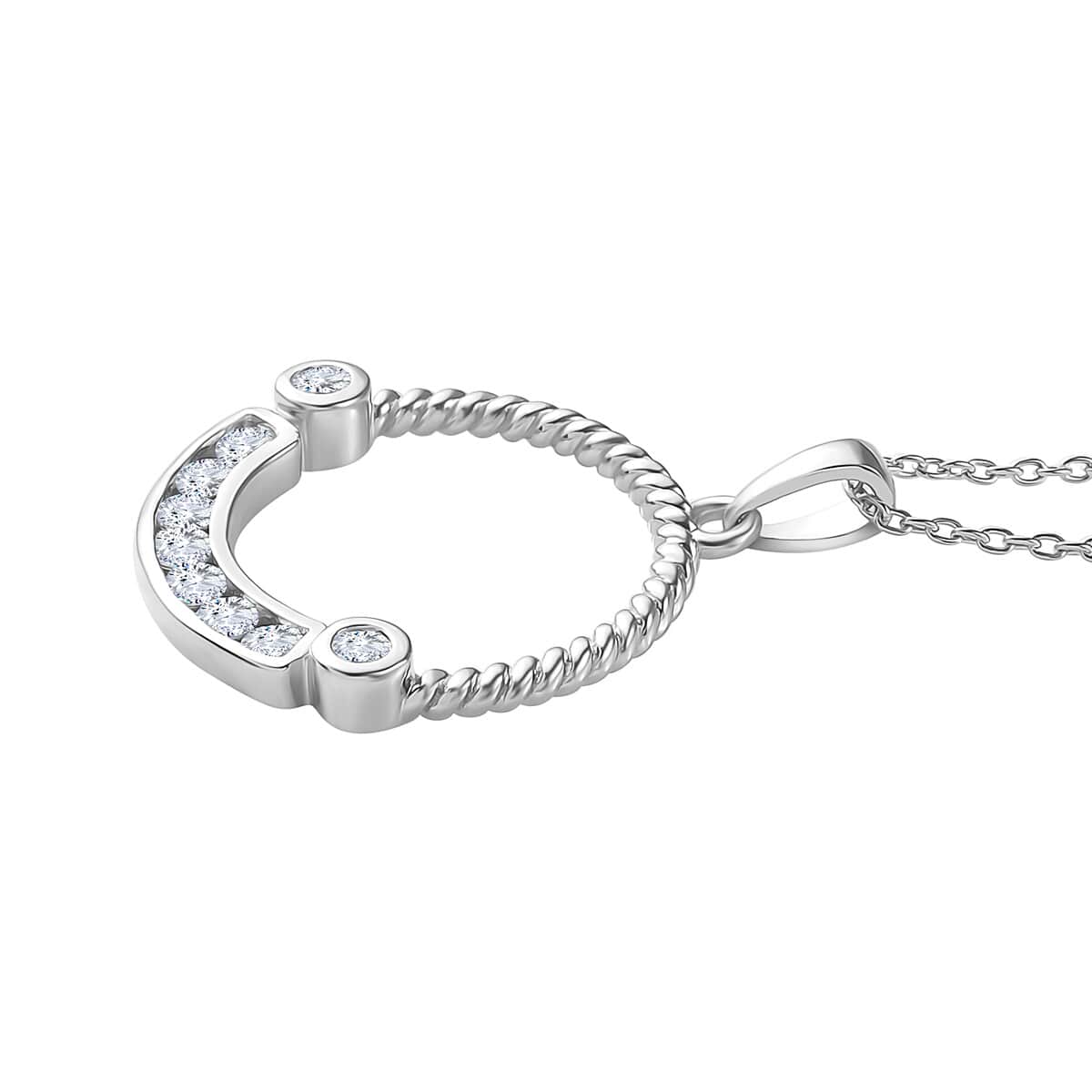 Moissantie Circle Pendant Necklace (20 Inches) in Platinum Over Sterling Silver 0.50 ctw image number 3