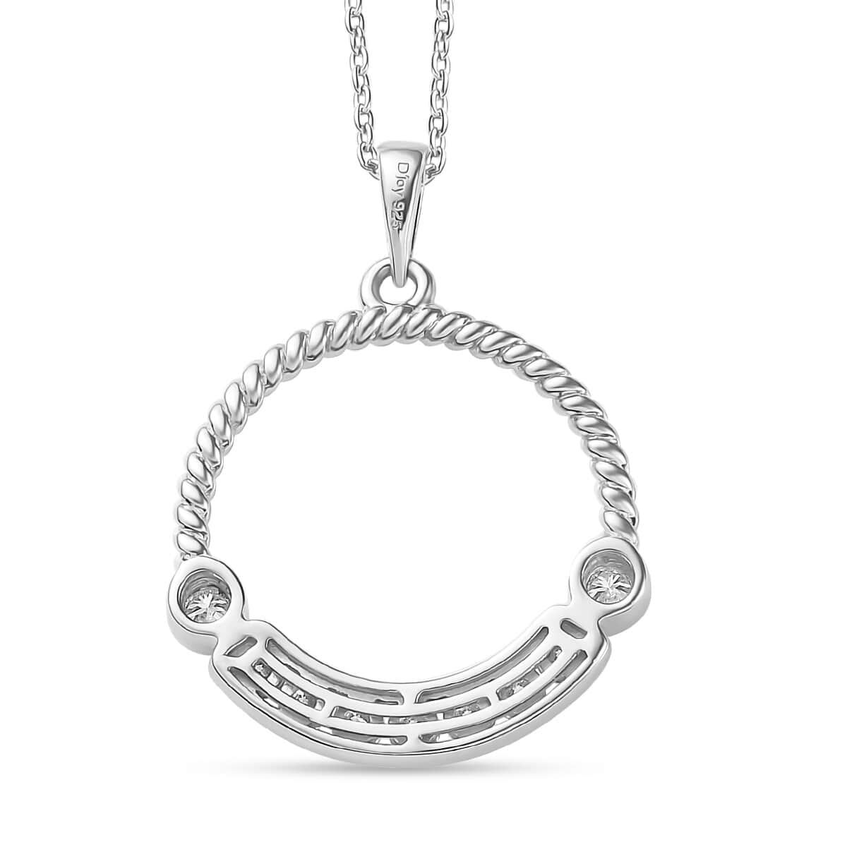 Moissantie Circle Pendant Necklace (20 Inches) in Platinum Over Sterling Silver 0.50 ctw image number 4