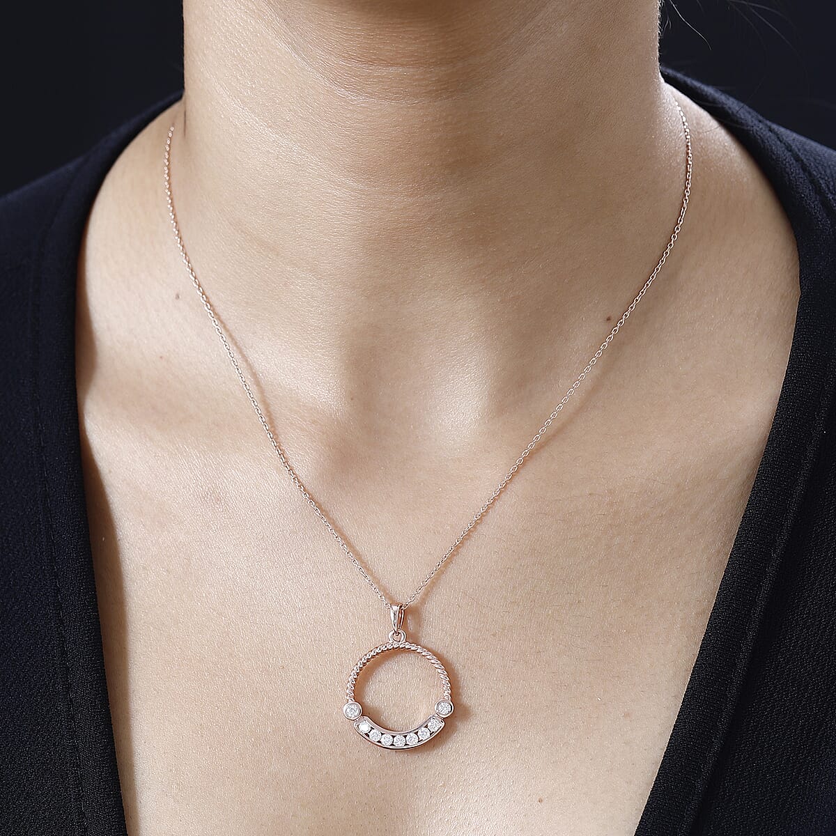 Moissantie Circle Pendant Necklace 20 Inches in Vermeil Rose Gold Over Sterling Silver 0.50 ctw image number 2