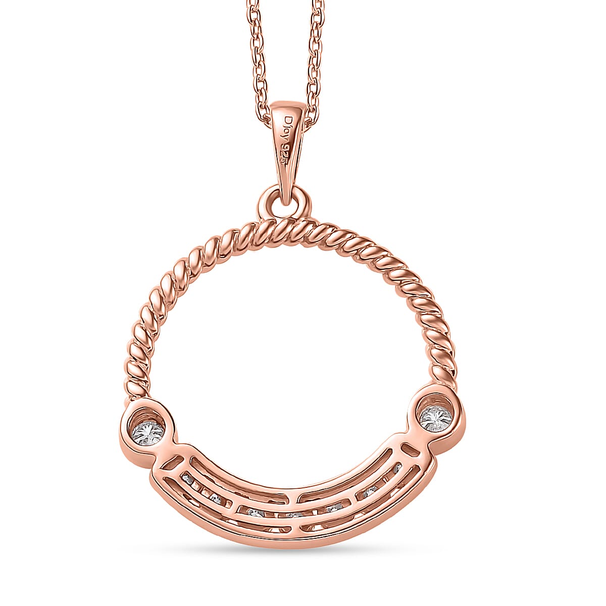Moissantie Circle Pendant Necklace 20 Inches in Vermeil Rose Gold Over Sterling Silver 0.50 ctw image number 4