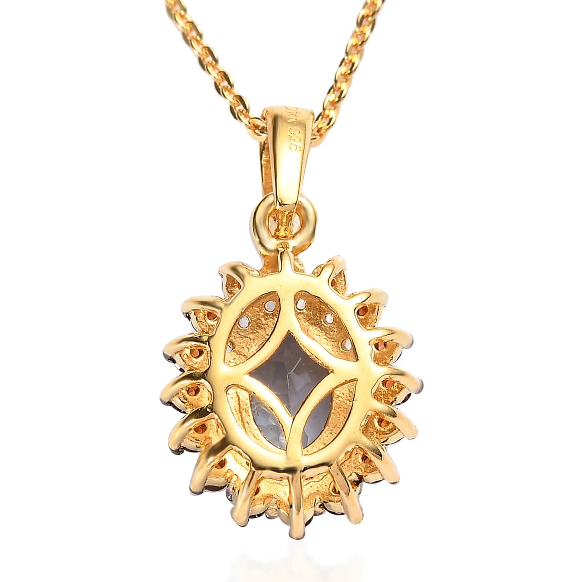 Green Tanzanite, Brown and White Zircon Sunburst Pendant Necklace 20 Inches in Vermeil Yellow Gold Over Sterling Silver 1.30 ctw image number 4