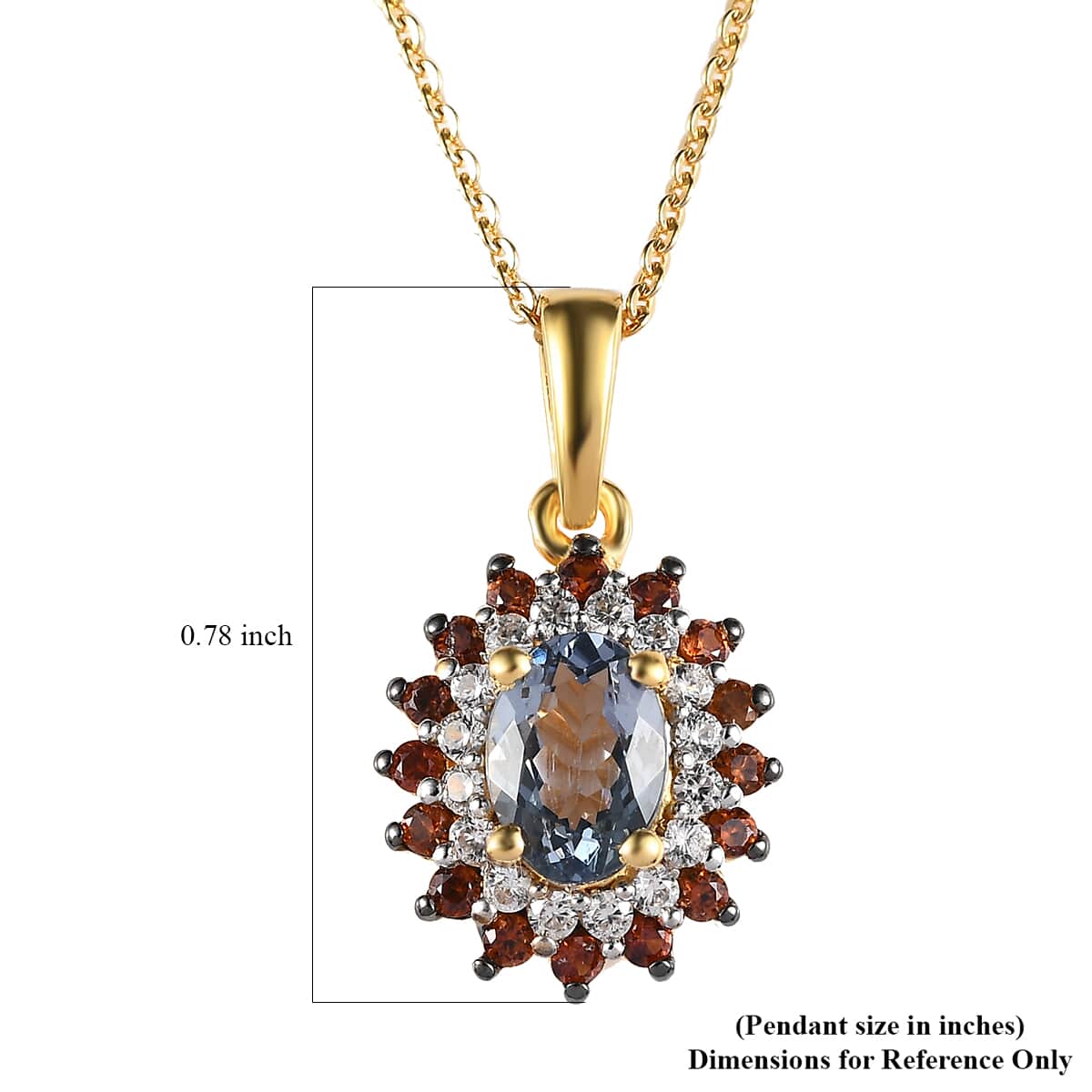 Green Tanzanite, Brown and White Zircon Sunburst Pendant Necklace 20 Inches in Vermeil Yellow Gold Over Sterling Silver 1.30 ctw image number 6