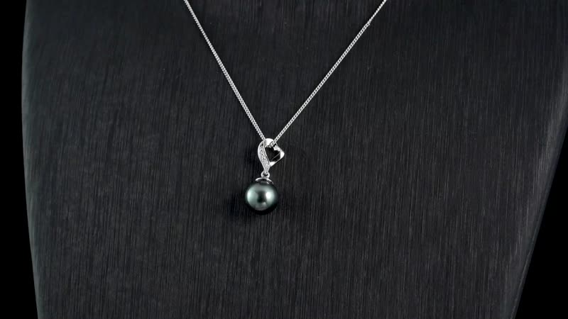Tahitian Cultured Pearl 9-10mm and Moissanite Pendant Necklace 18 Inches in Rhodium Over Sterling Silver