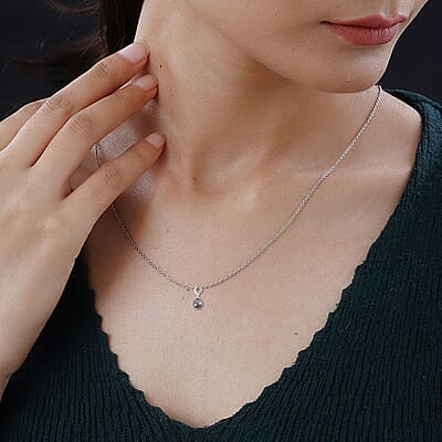 Tahitian Cultured Pearl 9-10mm and Moissanite Pendant Necklace 18 Inches in Rhodium Over Sterling Silver